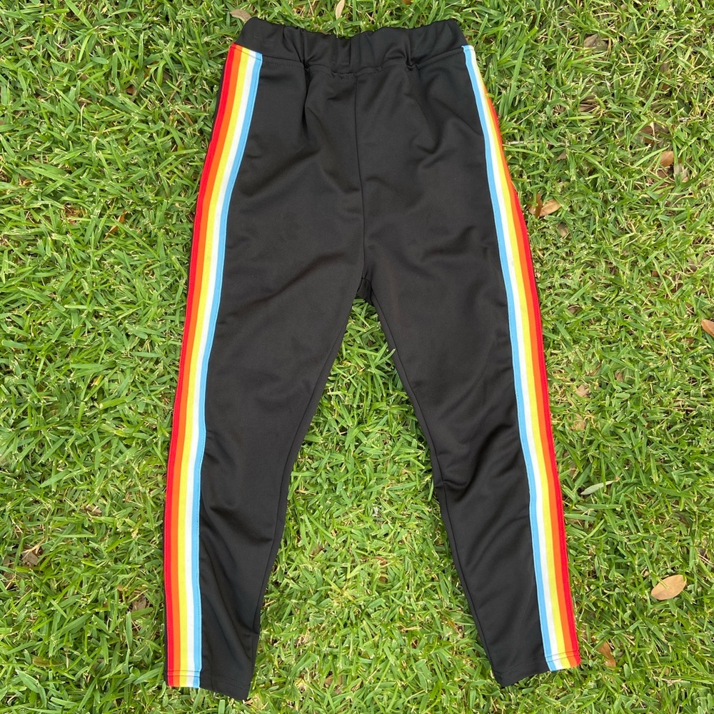 Black Track Pant With Rainbow Stripe